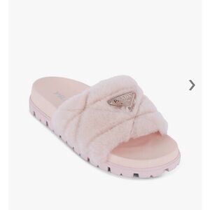 Prada Light Pink Shearling Slides size 40
